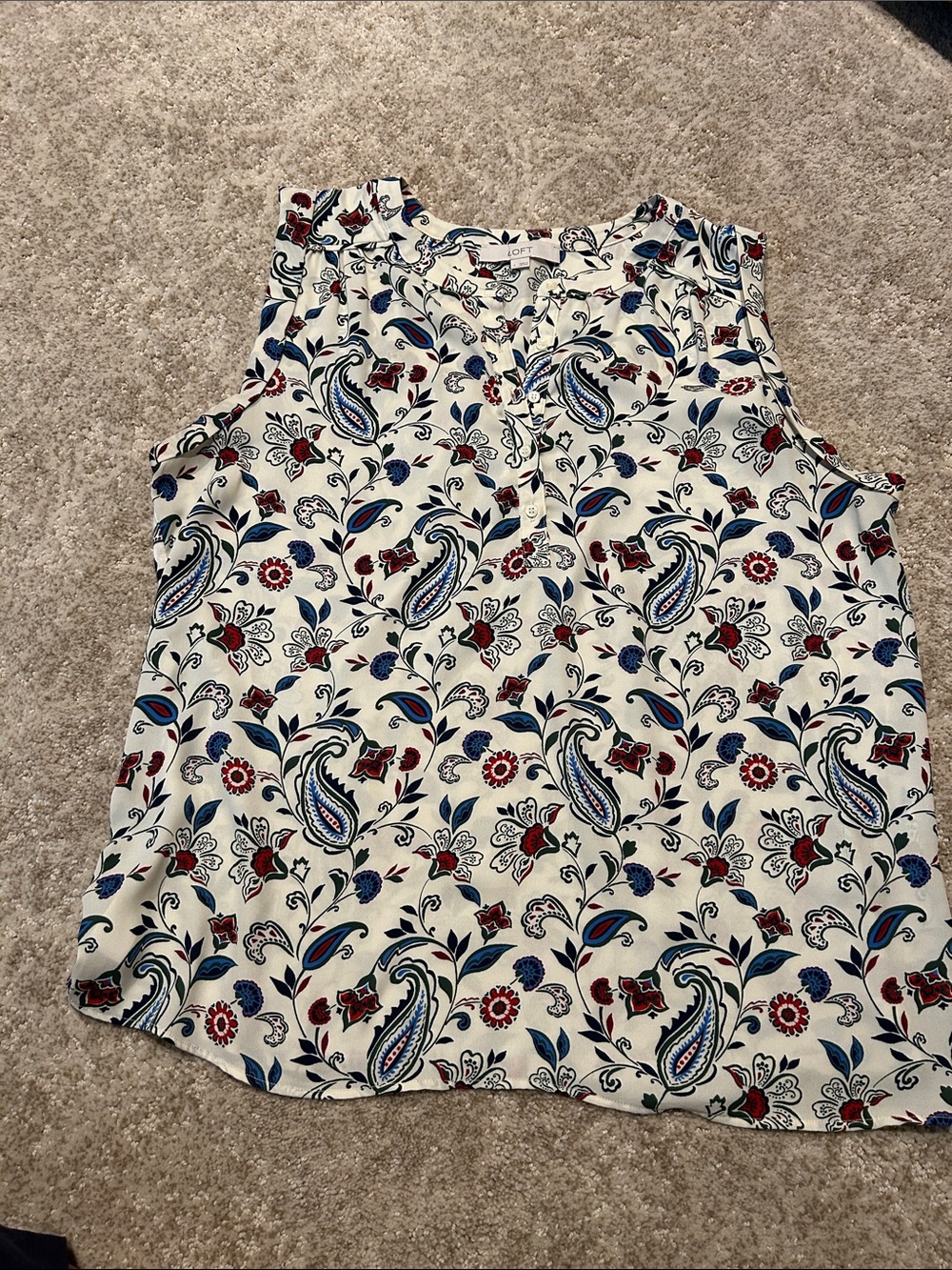 LOFT Cream Paisley Print Sleeveless Camisole with Red and Blue Accents